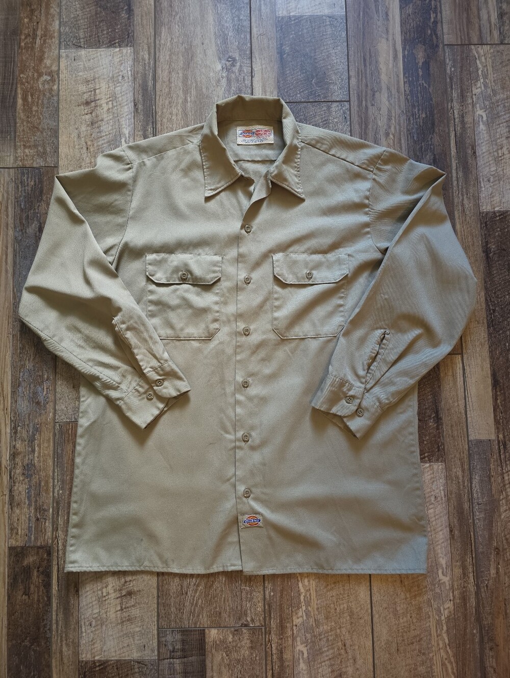 Dickies - Vintage 90s Made in USA Long Sleeve Work Shirt - L - Khaki Tan